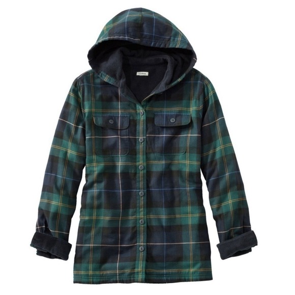 LL Bean Plaid Sherpa Fleece Lined Flannel Shirt Jacket Shacket SMALL PETITE - Picture 1 of 11